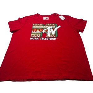 MTV Women's Size XXL Tee Shirt Holiday Graphic Short Sleeve Red New With Tags